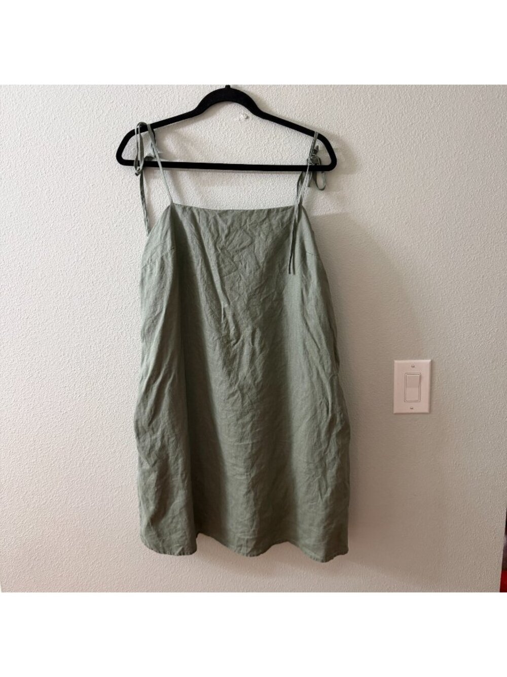 Quince 100% Linen Shift Mini Dress Womens LARGE Green Pockets